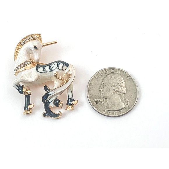 Sweet Enamel & Rhinestone Unicorn Brooch / Pin - A Touch of Myth & Romance - Picture 2 of 5